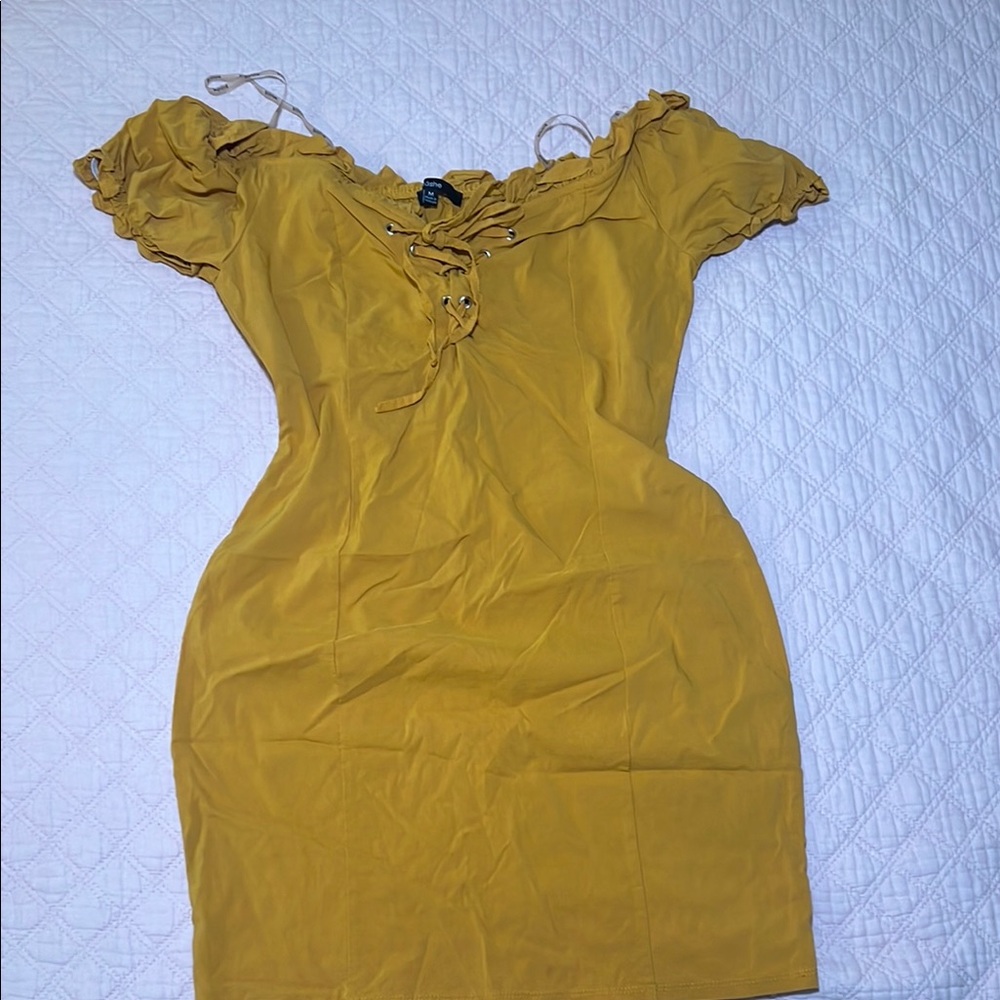 Elegant Mustard Off-Shoulder Dress